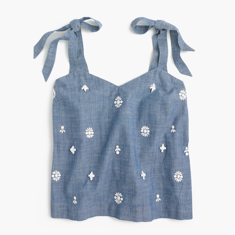 J.Crew Embellished tie-shoulder top